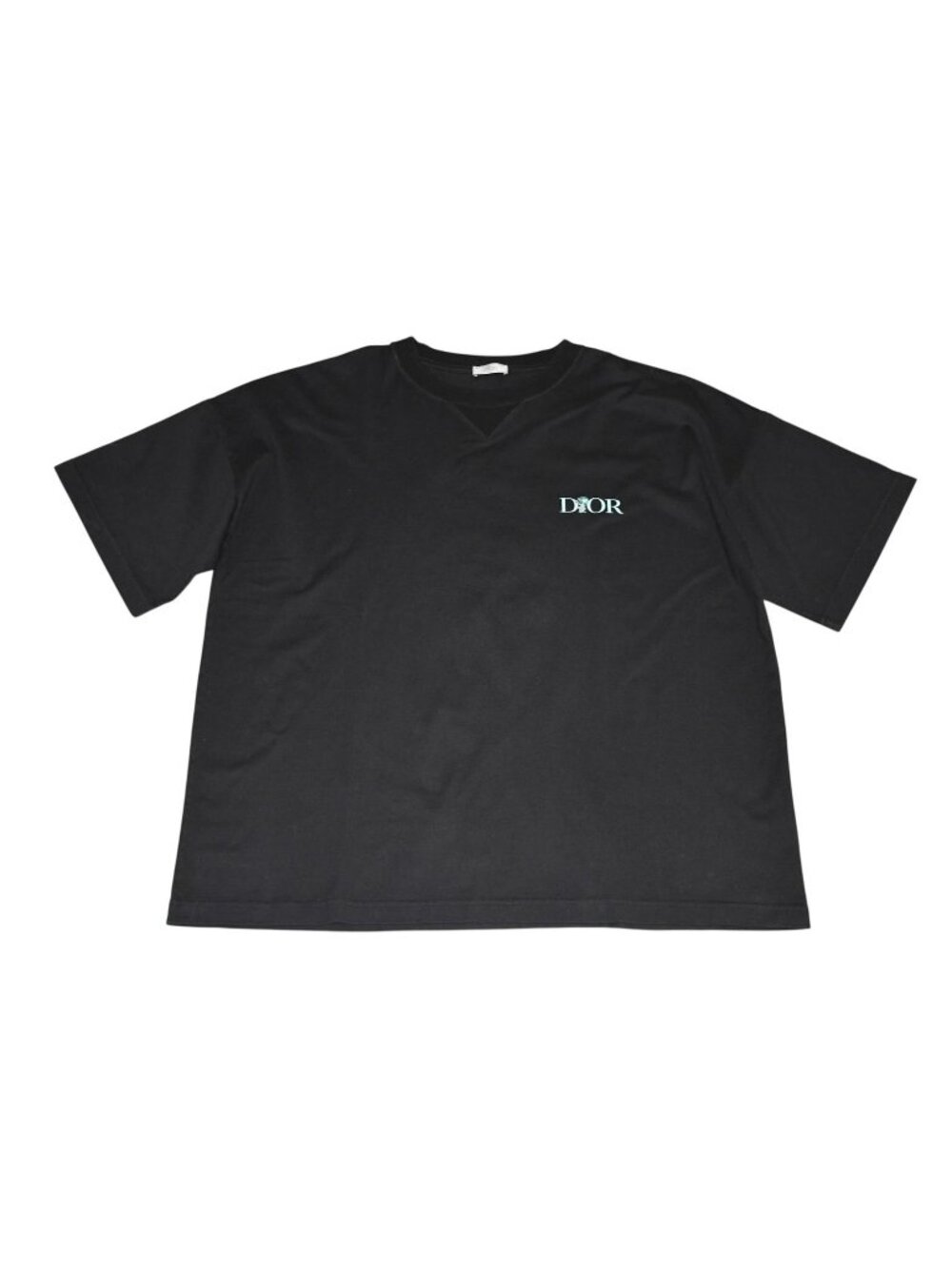 Dior Jardin Short Sleeve T-Shirt Logo Embroidery Cotton Black Turquoise Blue XXL